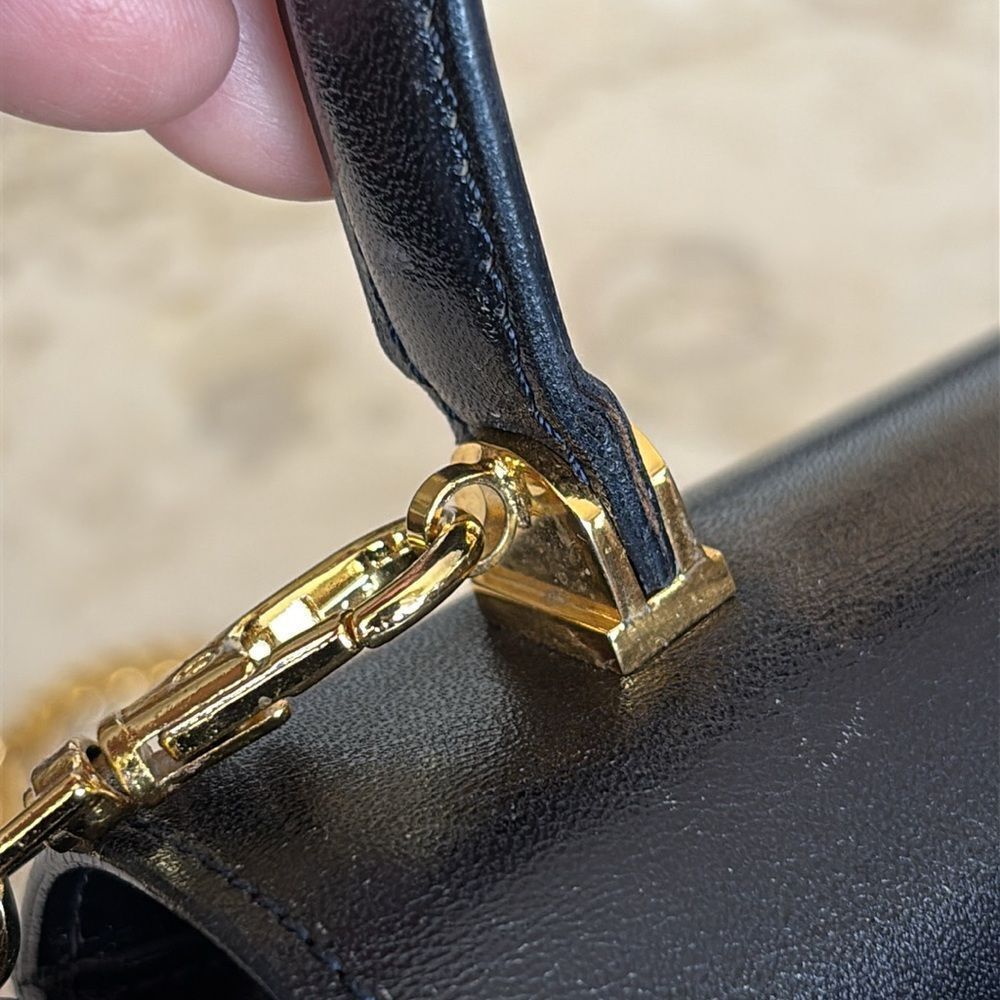 Bally Structured Leather Kelly Style Satchel Bag Detachable Metal Chain Strap - Picture 12 of 16